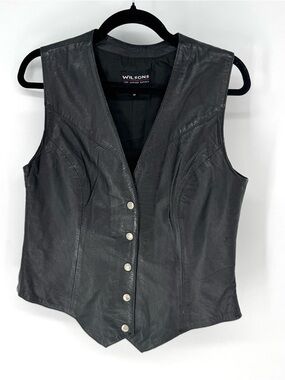 Wilson Black Leather Button Front Vest Tank Top med festival western BoHo